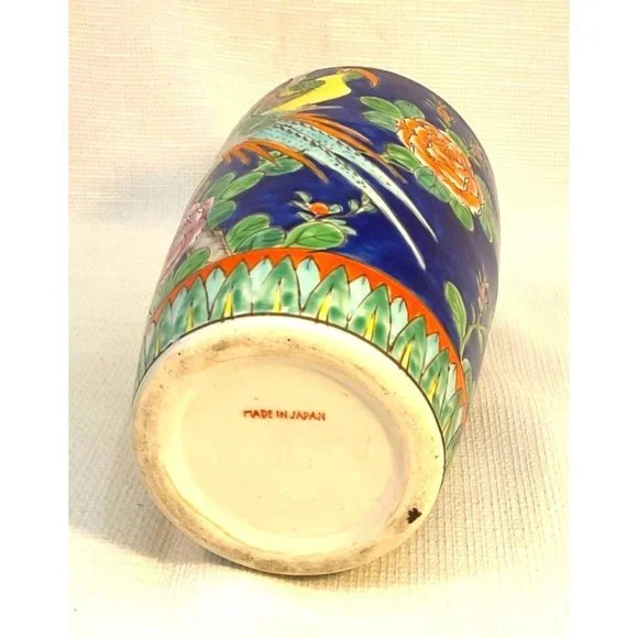 Incredible Royal Cobalt Japanese Vintage Tall Vase With Pheasants Chinoiserie